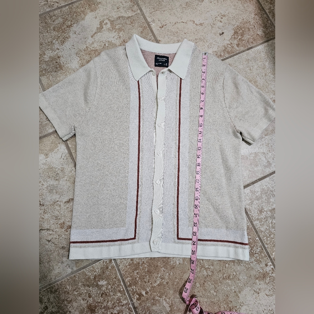 Abercrombie & Fitch Men Medium Beige Knit Button Polo Shirt Preppy Retro Minimal - Picture 6 of 6